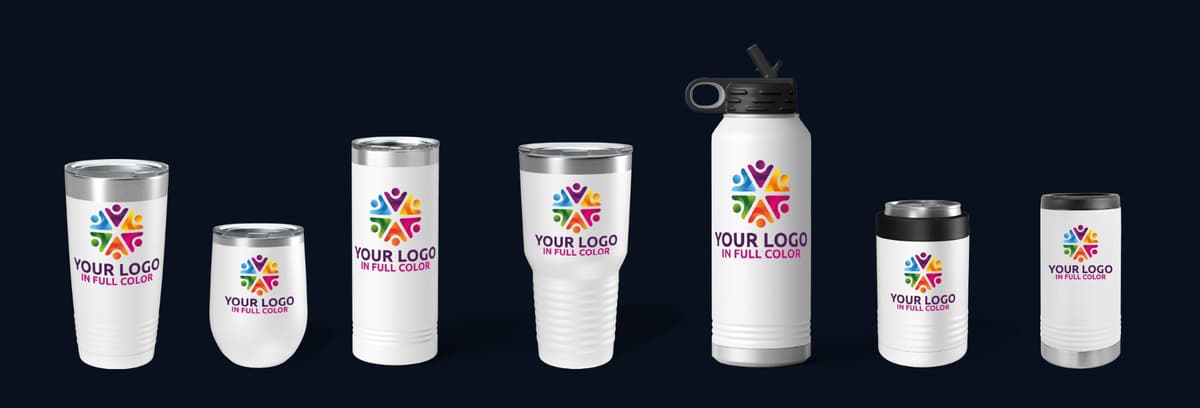 Custom drinkware — UV printed and laser engraved tumblers