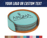 Round Leather Coaster Set with Engraved Custom Logo - The Lasercraft Co.
