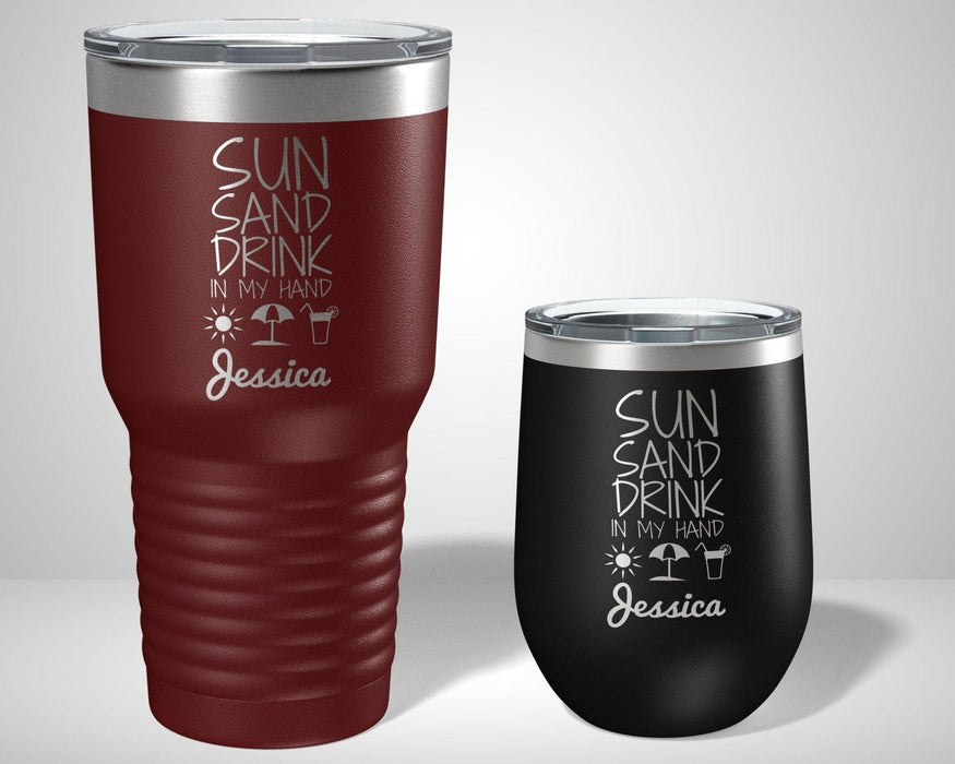 Sun Sand Drink in my Hand Graphic Tumbler - The Lasercraft Co.